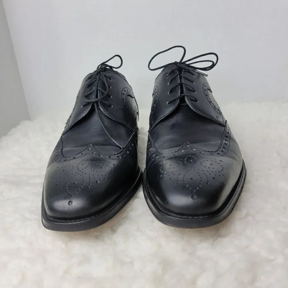 Magnanni Mens Shoes  Size 8.5  Brogue Wingtip Black Leather Derby Oxford 13974